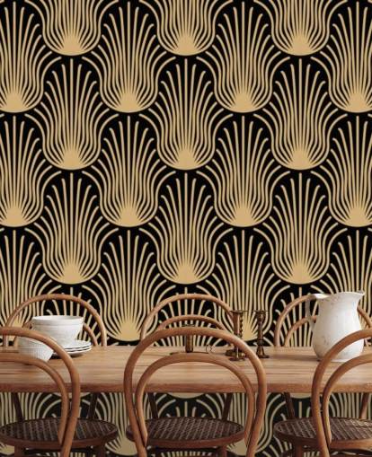papel pintado art deco de color negro y dorado