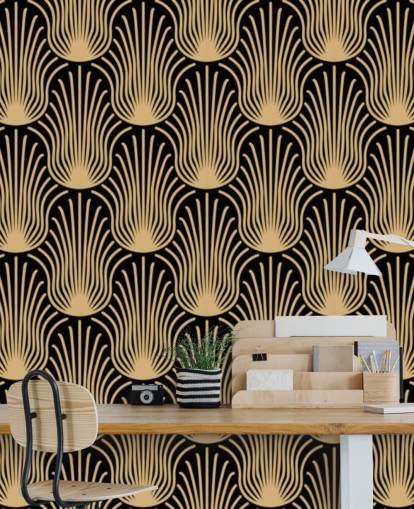 black and gold coloured art deco wallpaper