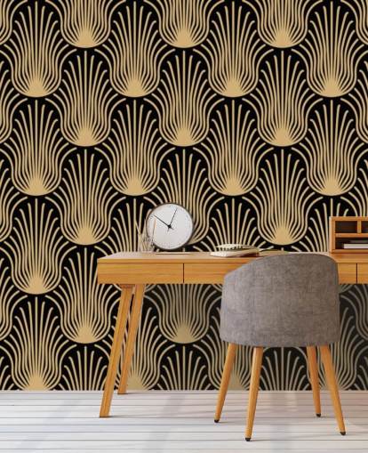 papel pintado art deco de color negro y dorado