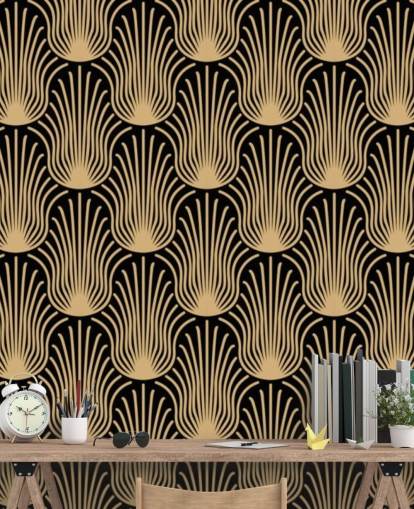 papel de parede art deco preto e dourado