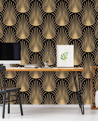 svart og gull farget art deco tapet