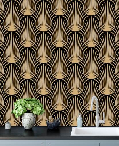 papel pintado art deco de color negro y dorado