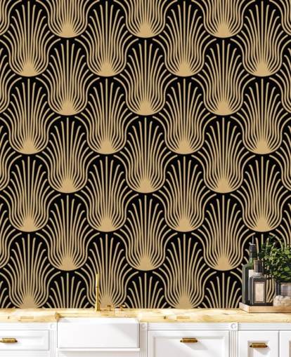 black and gold coloured art deco wallpaper
