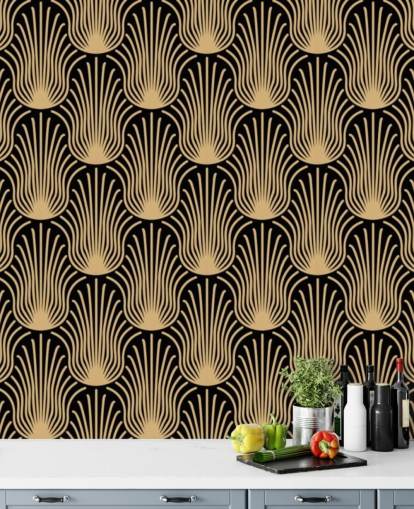 papel pintado art deco de color negro y dorado