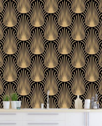 black and gold coloured art deco wallpaper