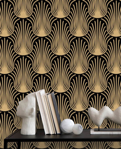 black and gold coloured art deco wallpaper