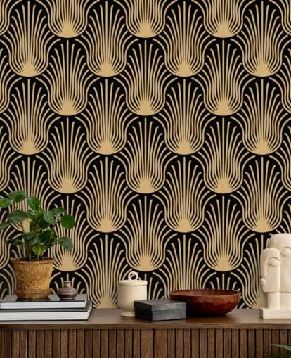 svart og gull farget art deco tapet svart og gull farget art deco tapet