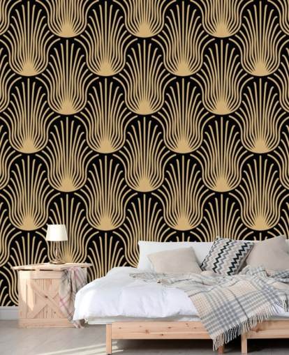 papel pintado art deco de color negro y dorado