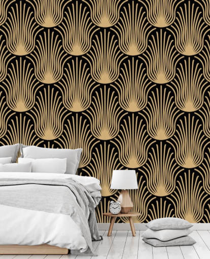 papel pintado art deco de color negro y dorado