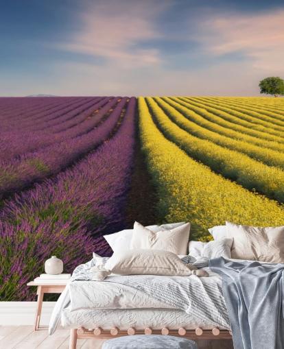 purple and yellow customizable wall mural called Purple and Yellow Flowers for bedrooms, kitchens and dining rooms