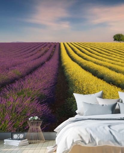 purple and yellow customisable wall mural called Purple and Yellow Flowers for bedrooms, kitchens and dining rooms