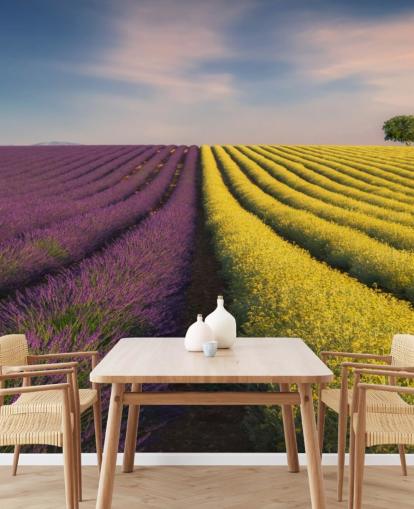 purple and yellow customisable wall mural called Purple and Yellow Flowers for bedrooms, kitchens and dining rooms