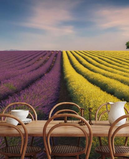 purple and yellow customisable wall mural called Purple and Yellow Flowers for bedrooms, kitchens and dining rooms