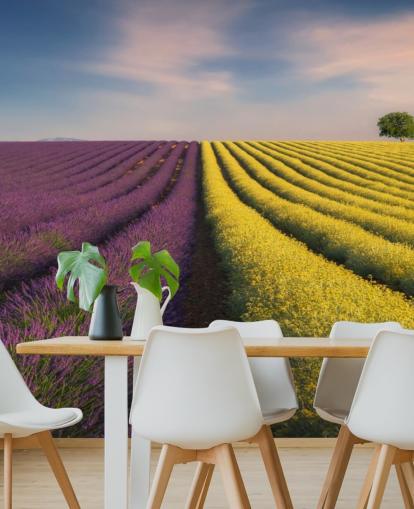 murale personalizzabile viola e giallo chiamato Purple and Yellow Flowers per camere da letto, cucine e sale da pranzo