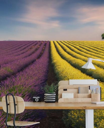 purple and yellow customisable wall mural called Purple and Yellow Flowers for bedrooms, kitchens and dining rooms