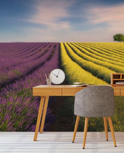 fresque murale personnalisable violette et jaune appelée Purple and Yellow Flowers pour les chambres, les cuisines et les salles à manger