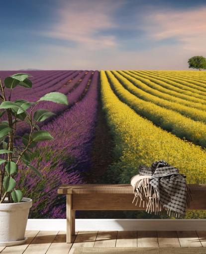 purple and yellow customisable wall mural called Purple and Yellow Flowers for bedrooms, kitchens and dining rooms