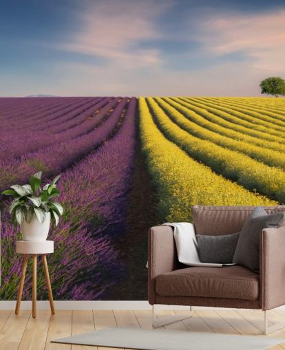 fresque murale personnalisable violette et jaune appelée Purple and Yellow Flowers pour les chambres, les cuisines et les salles à manger