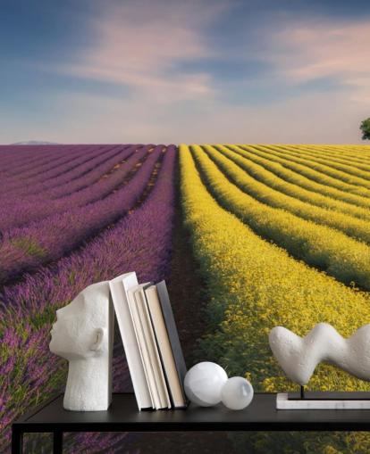 purple and yellow customizable wall mural called Purple and Yellow Flowers for bedrooms, kitchens and dining rooms