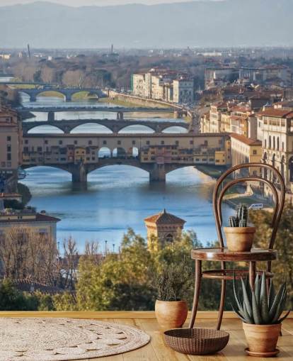 Panoramisch uitzicht op Florence en Ponte Vecchio behang Panoramisch uitzicht op Florence en Ponte Vecchio behang