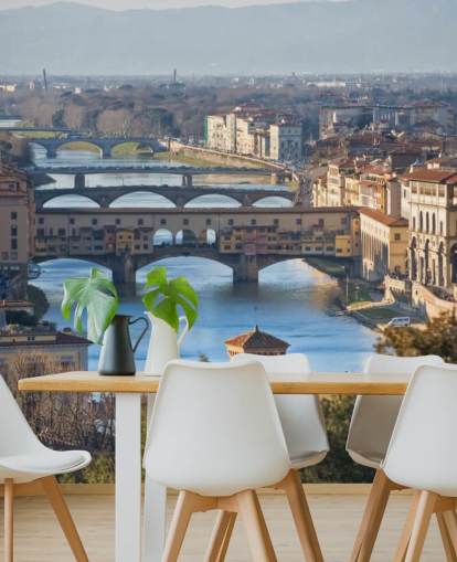 Panoramisch uitzicht op Florence en Ponte Vecchio behang Panoramisch uitzicht op Florence en Ponte Vecchio behang