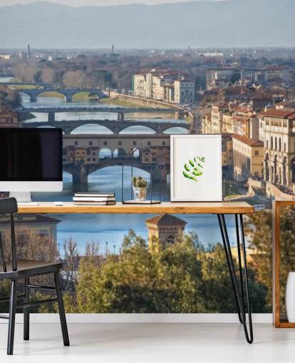 Panoramisch uitzicht op Florence en Ponte Vecchio behang