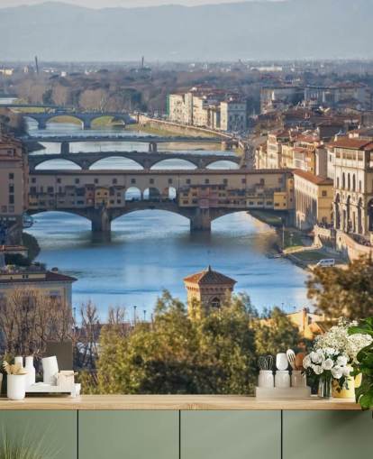 Panoramisch uitzicht op Florence en Ponte Vecchio behang Panoramisch uitzicht op Florence en Ponte Vecchio behang