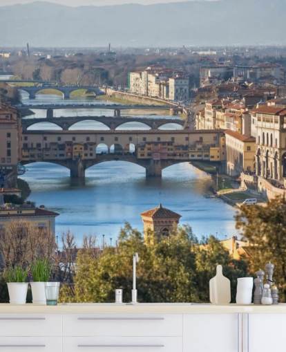 Panoramic view of Florence and Ponte Vecchio wallpaper