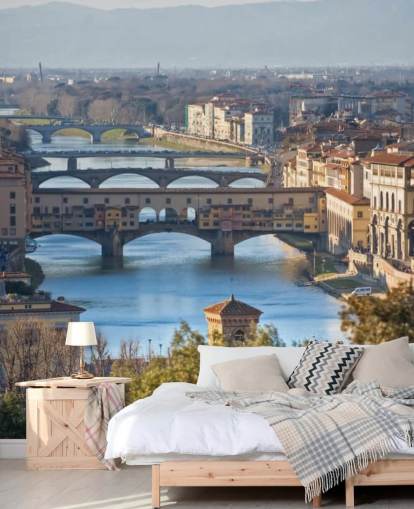 Panoraamanäkymä Firenzen ja Ponte Vecchio tapetti Panoraamanäkymä Firenzen ja Ponte Vecchio tapetti