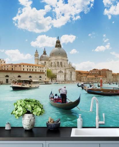 Gran Canal y Basílica Santa Maria della Salute, Venecia, Italia mural