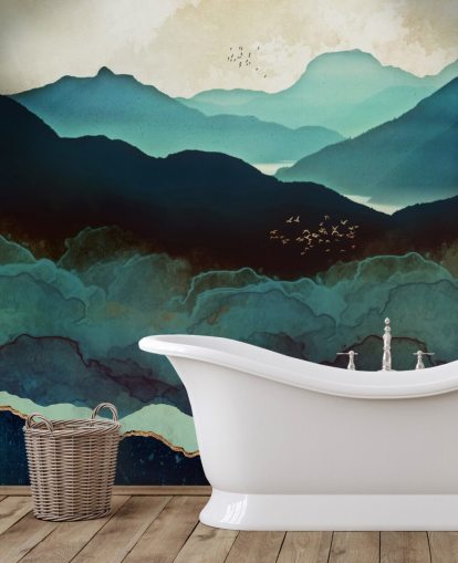Individuelles Tapeten-Wandbild in Indigoblau und Blau namens Indigo Mountains von SpaceFrog Designs für Wohnzimmer Individuelles Tapeten-Wandbild in Indigoblau und Blau namens Indigo Mountains von SpaceFrog Designs für Wohnzimmer