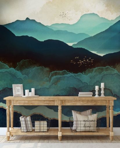 papier peint mural personnalisé indigo et bleu appelé Indigo Mountains par SpaceFrog Designs pour les salons papier peint mural personnalisé indigo et bleu appelé Indigo Mountains par SpaceFrog Designs pour les salons