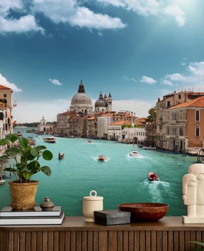 mural de papel de parede de Veneza brilhante chamado Grande Canal de Veneza para salas de estar e quartos