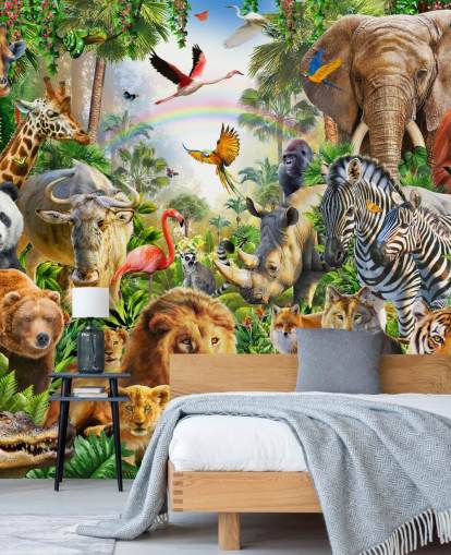 dieren van over de hele wereld in junglebehang