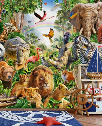 dieren van over de hele wereld in junglebehang