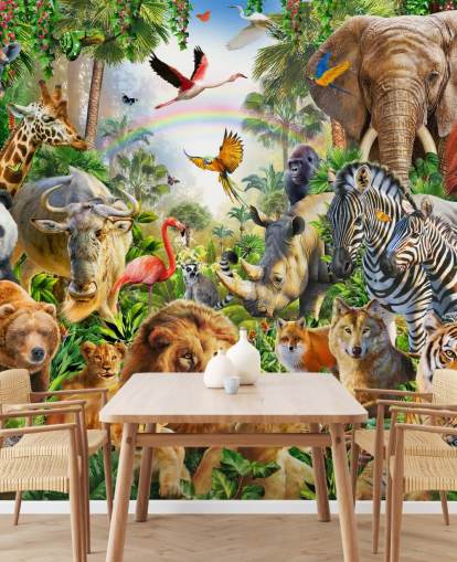 Tiere aus aller Welt in Dschungel-Tapete