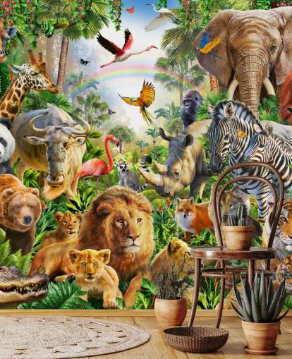 animais de todo o mundo no papel de parede da selva