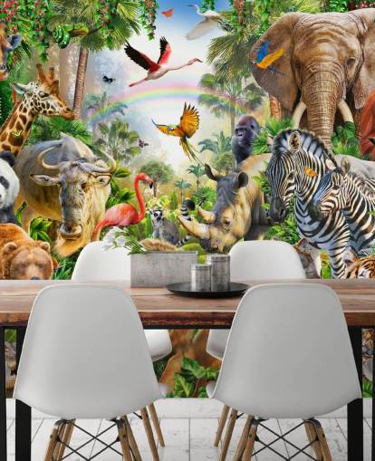 animals from all over the world in jungle wallpaper