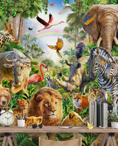 animals from all over the world in jungle wallpaper animals from all over the world in jungle wallpaper