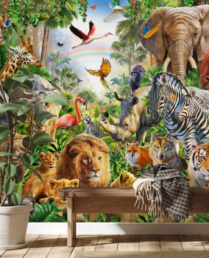 Tiere aus aller Welt in Dschungel-Tapete