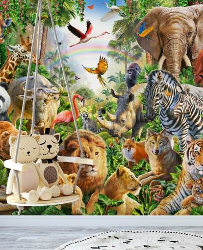animali da tutto il mondo nella carta da parati della giungla