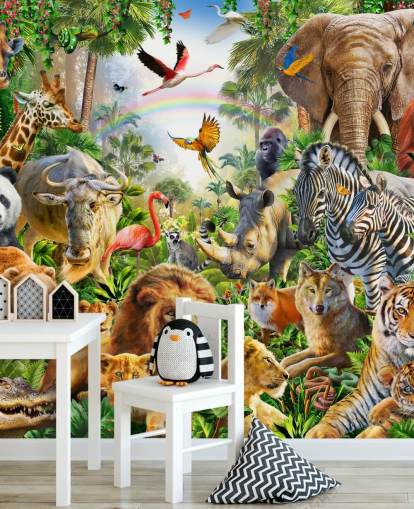 animals from all over the world in jungle wallpaper animals from all over the world in jungle wallpaper