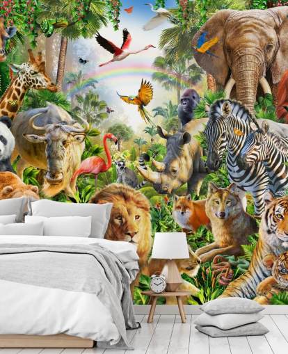 Tiere aus aller Welt in Dschungel-Tapete