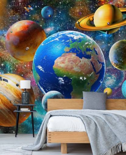 planets and sun grouped up wallpaper