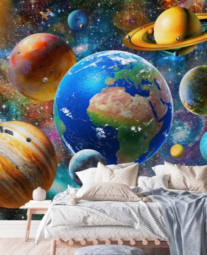 planetas e sol agrupados papel de parede