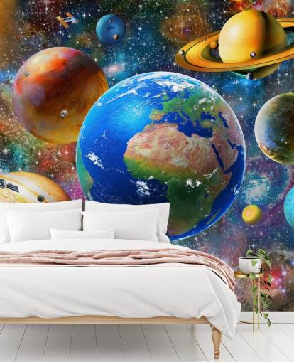 Planeten und Sonne gruppiert Tapete