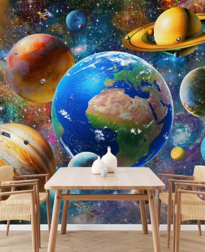 planets and sun grouped up wallpaper