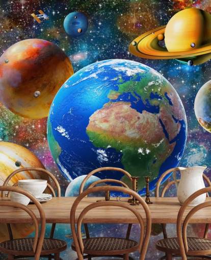 planets and sun grouped up wallpaper