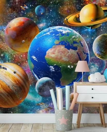 Planeten und Sonne gruppiert Tapete