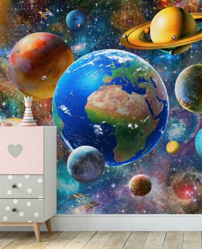 planets and sun grouped up wallpaper